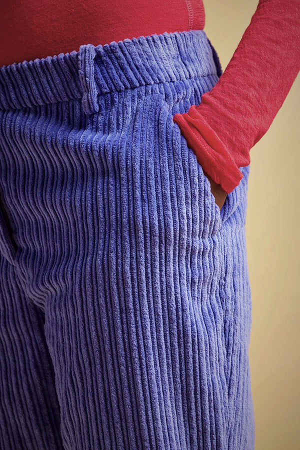 מכנסי קורדרוי מחוייטים בשילוב כותנה רגל ישרה צבע לילך