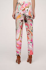 מכנסי כותנה בהדפס אוריינטלי צבעוני מראה מחוייט רגל צרה