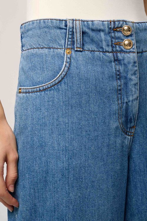 ג'ינס 100% כותנה סטייל שנות ה-60 רגל רחבה גומי במותן מאחור