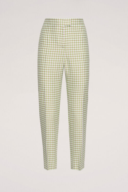 מכנסיים מחוייטים בגזרת סלים פיט עם הדפס משבצותהרכב: 55% פשתן, 45% כותנההדוגמנית בגובה 1.78 ולובשת מידה 42 איטלקית