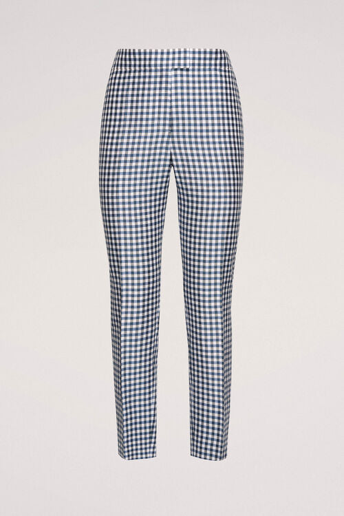 מכנסיים מחוייטים בגזרת סלים פיט עם הדפס משבצותהרכב: 55% פשתן, 45% כותנההדוגמנית בגובה 1.78 ולובשת מידה 42 איטלקית