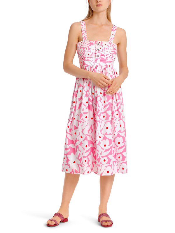 שמלת סטראפ אורך מידי עם חצאית ראפלס בהדפס פרחים על רקע ורוד
