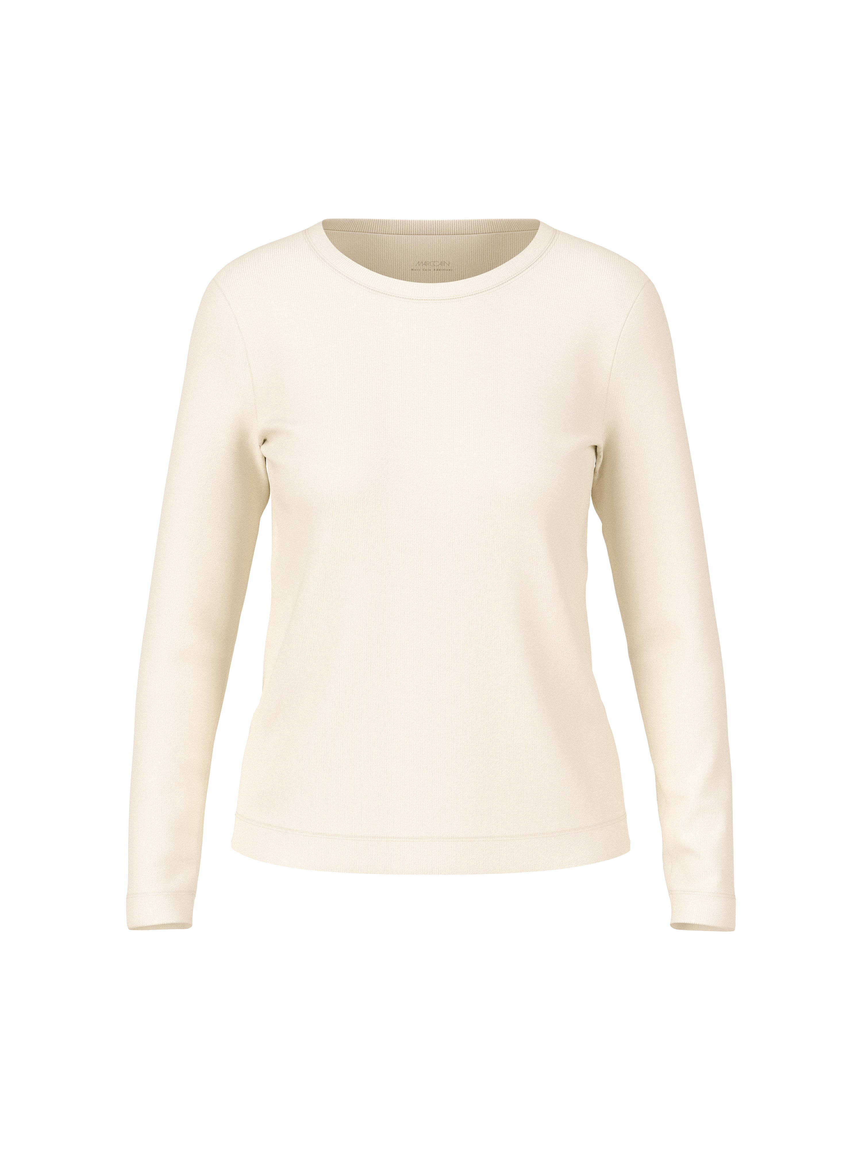 חולצה עם שרוולים ארוכים בגזרה צמודה וצווארון עגולעשויה מבד גמיש ונעים בגוון שמנתהרכב בד: 94% כותנה, 6% אלסטאןהדוגמנית בגובה 1.79 ולובשת מידה 3 של מארק קיין