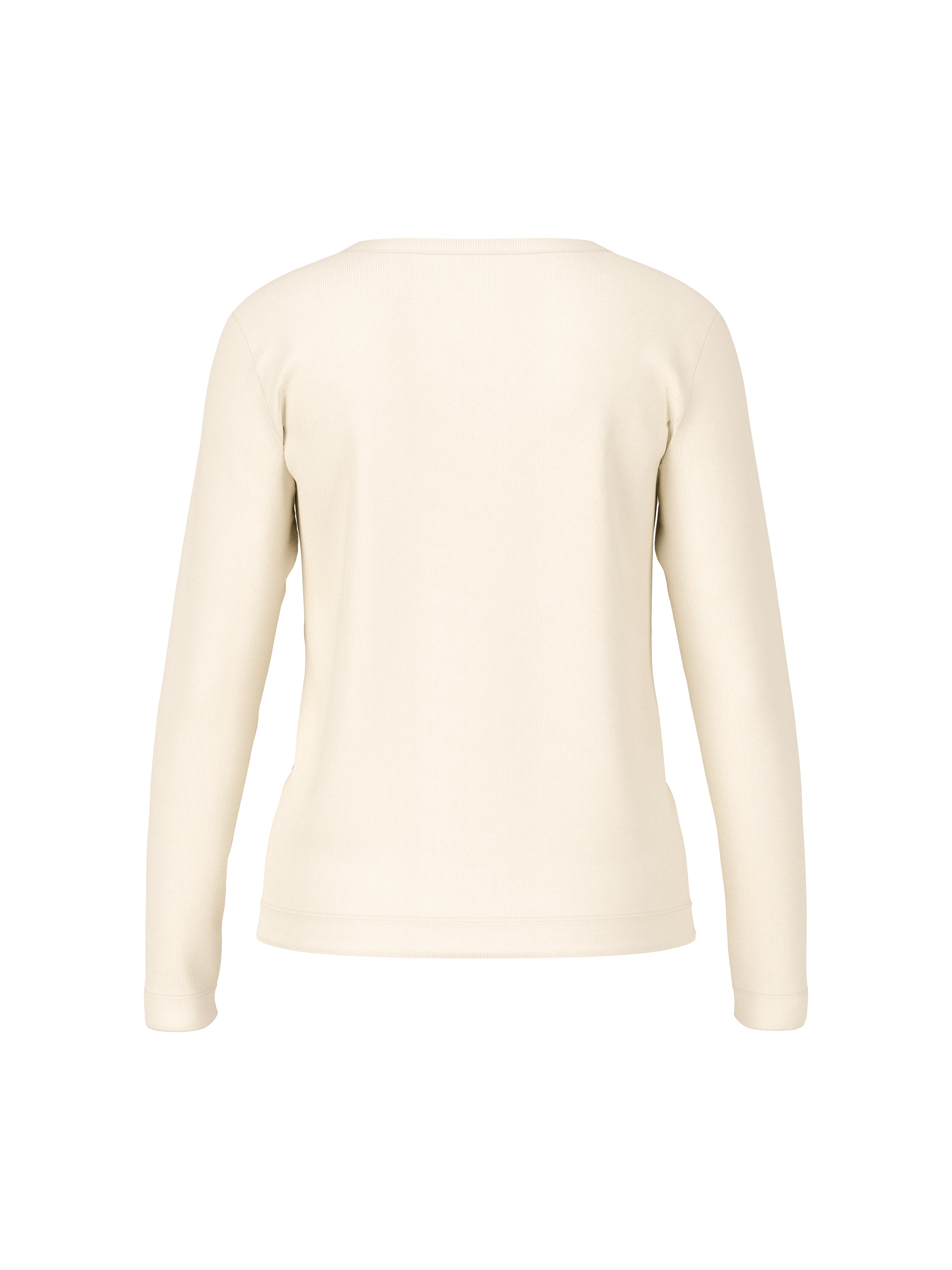 חולצה עם שרוולים ארוכים בגזרה צמודה וצווארון עגולעשויה מבד גמיש ונעים בגוון שמנתהרכב בד: 94% כותנה, 6% אלסטאןהדוגמנית בגובה 1.79 ולובשת מידה 3 של מארק קיין