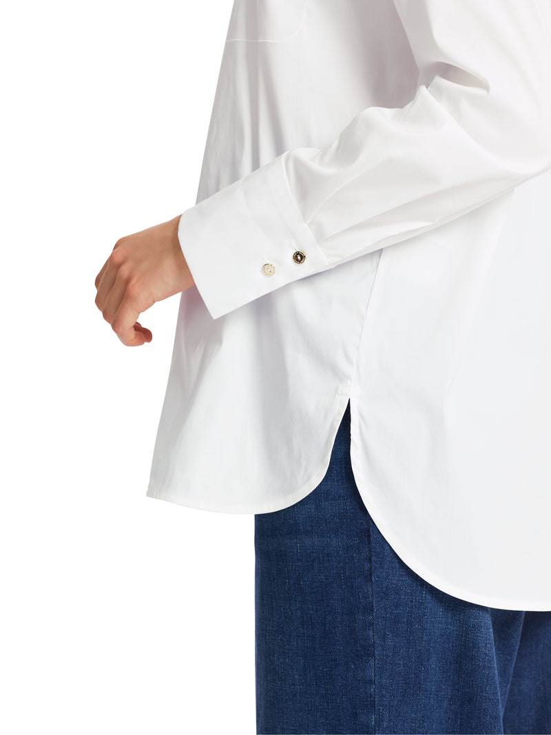 חולצה מחוייטת בשילוב כותנה עם כפתורים נסתרים שרוול ארוך בצבע לבן