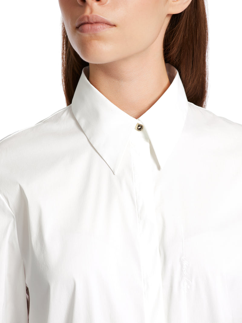 חולצה מחוייטת בשילוב כותנה עם כפתורים נסתרים שרוול ארוך בצבע לבן