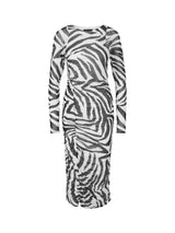 שמלת מידי שרוול ארוך בגזרה חובקת גוף הדפס זברה