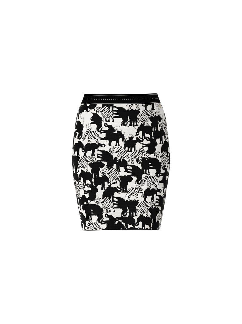 חצאית סרוגה סלים פיט בשילוב ויסקוזה וכותנה הדפס חיות על רקע שחור לבן