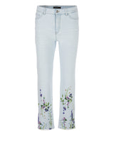 מכנסי ג'ינס "RETHINK TOGETHER"  דגם FYLI בגזרה ישרה אורך עצם עם פרינט פרחי לבנדר