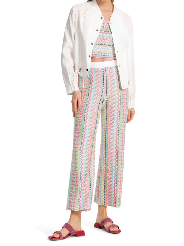מכנסי לאונג' משילוב ויסקוזה עם כותנה בהדפס גיאומטרי צבעוני רגל רחבה