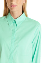 חולצה מחוייטת בשילוב כותנה עם כפתורים נסתרים שרוול ארוך בצבע מנטה