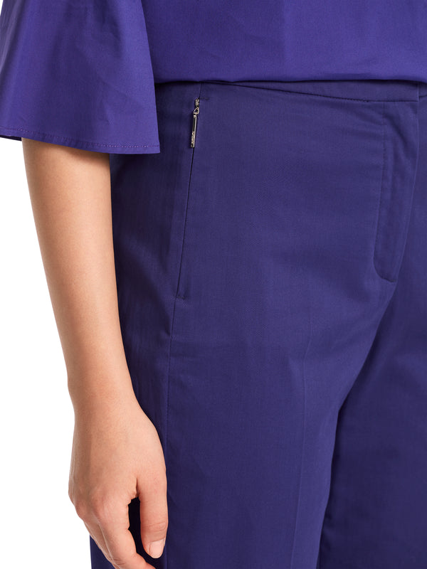 מכנסי כותנה בגזרה גבוהה דגם FAID כיסים עם רוכסן רגל ישרה צבע סגול