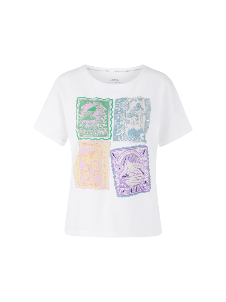 חולצת טישירט בגזרה רחבה, עשויה כותנה רכה ונעימה במיוחד. עם שרוולים קצרים, צווארון עגול, והדפס חזיתי צבעוני בשילוב רקמת פאייטים וחרוזים מנצנצים.הרכב: 100% כותנההדוגמנית בגובה 1.79 ולובשת מידה 3 של מארק קיין