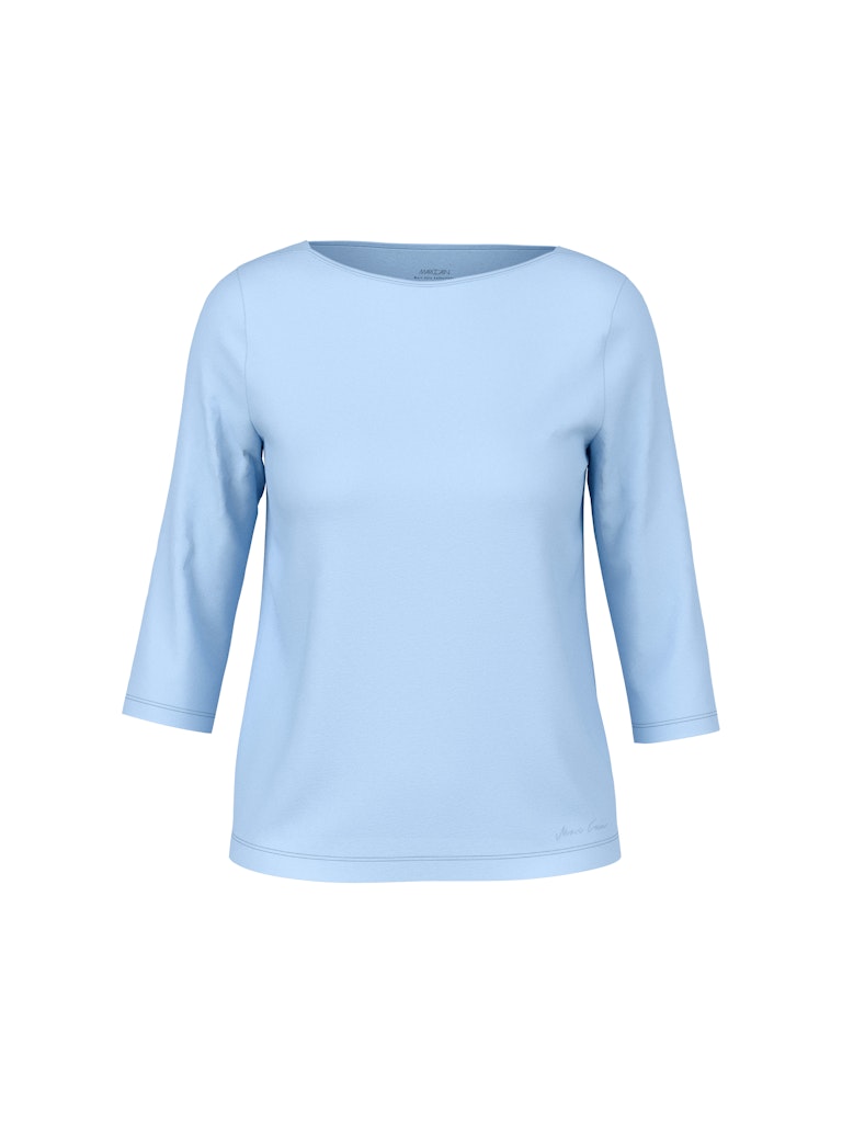 חולצת טישירט בגזרה צמודה לגוף, מבד כותנה ג'רזי רך ונעים. עם צווארון סירה ושרוולים באורך ¾.הרכב: 92% כותנה, 8% אלסטןהדוגמנית בגובה 1.79 ולובשת מידה 3 של מארק קיין