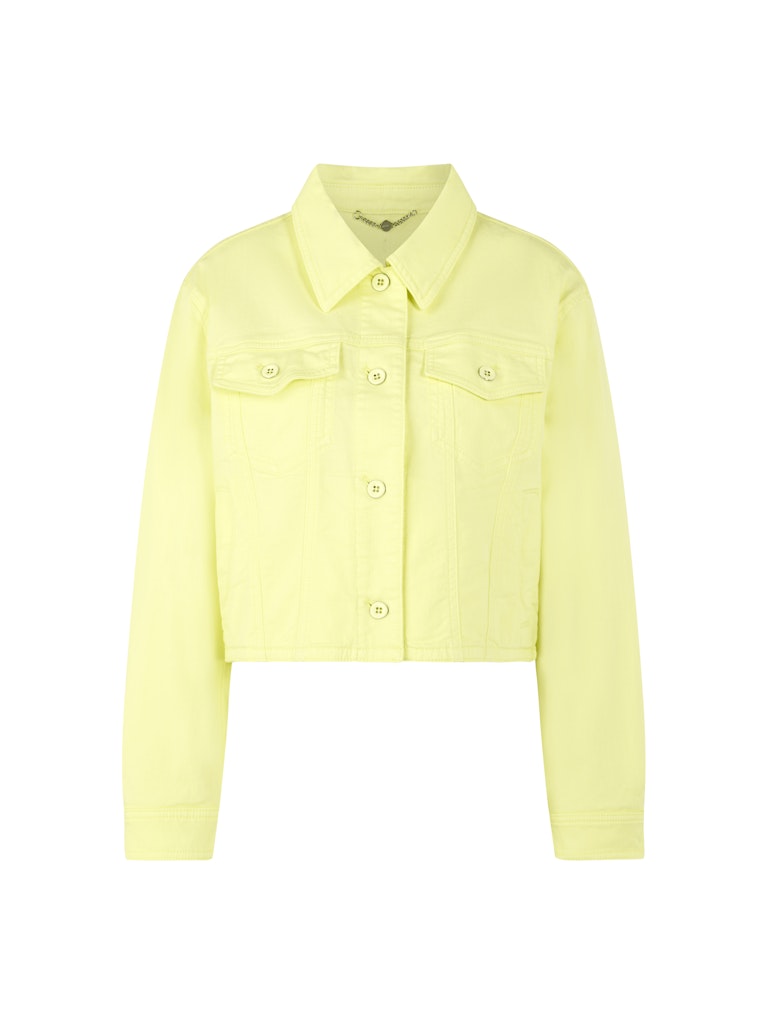 ז'קט ג'ינס באורך קצר, עשוי כותנה רכה ואלסטית. גזרה נינוחה, עם צווארון קלאסי, שרוולים ארוכים בסיומת חפתים מכופתרים, כיסי צד, שני כיסים חזיתיים וסגירה לכל האורך עם כפתורים מצופים אמייל.הרכב: 98% כותנה, 2% אלסטןהדוגמנית בגובה 1.79 ולובשת מידה 3 של מארק קיין