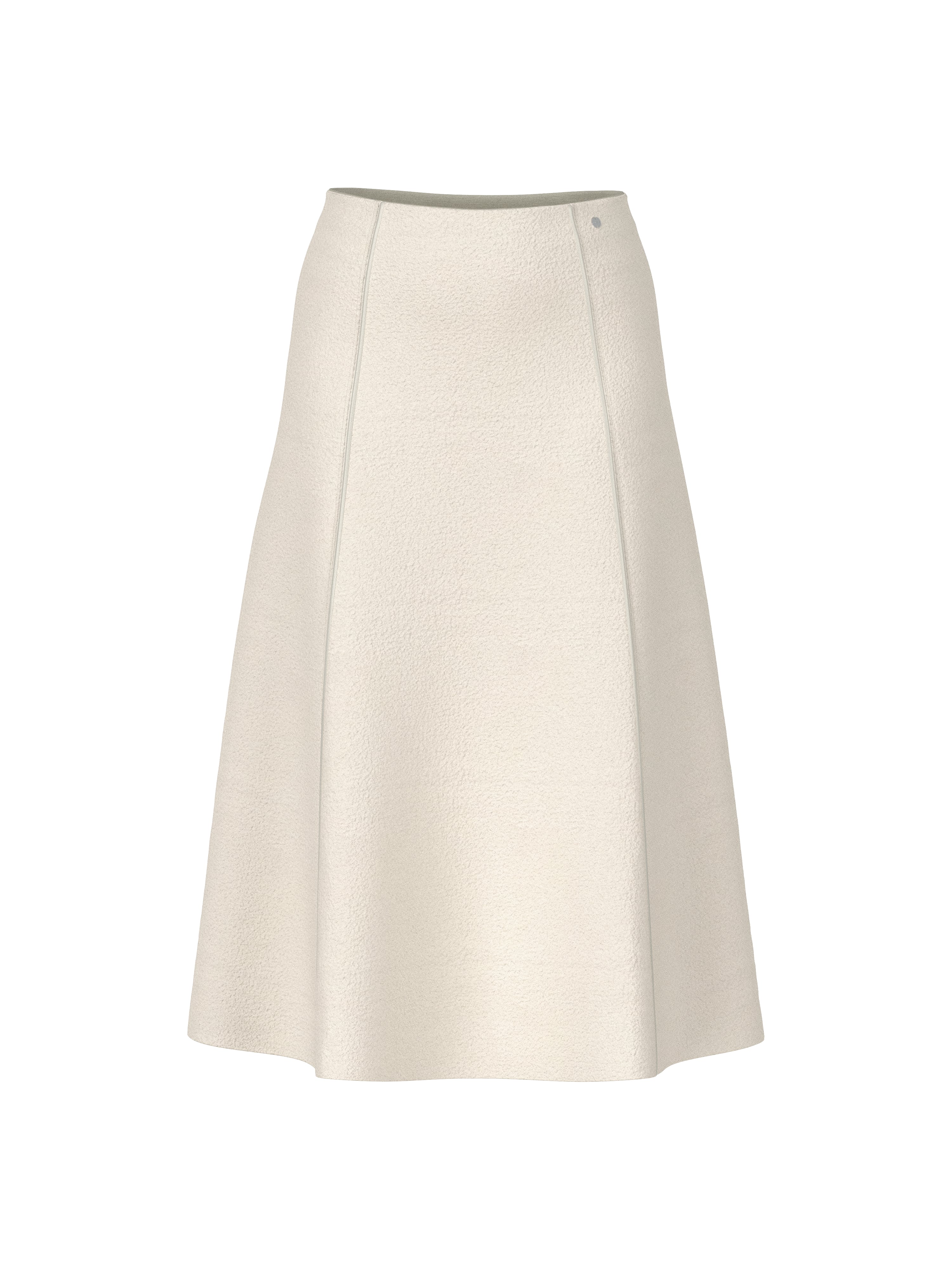 חצאית מתרחבת באורך מידי עם מותן אלסטית ובטנה פנימיתכוללת פסי תפירה עדינים ועיטור לוגו הרכב בד: 100% צמר חדשהדוגמנית בגובה 1.79 ולובשת מידה 3 של מארק קיין