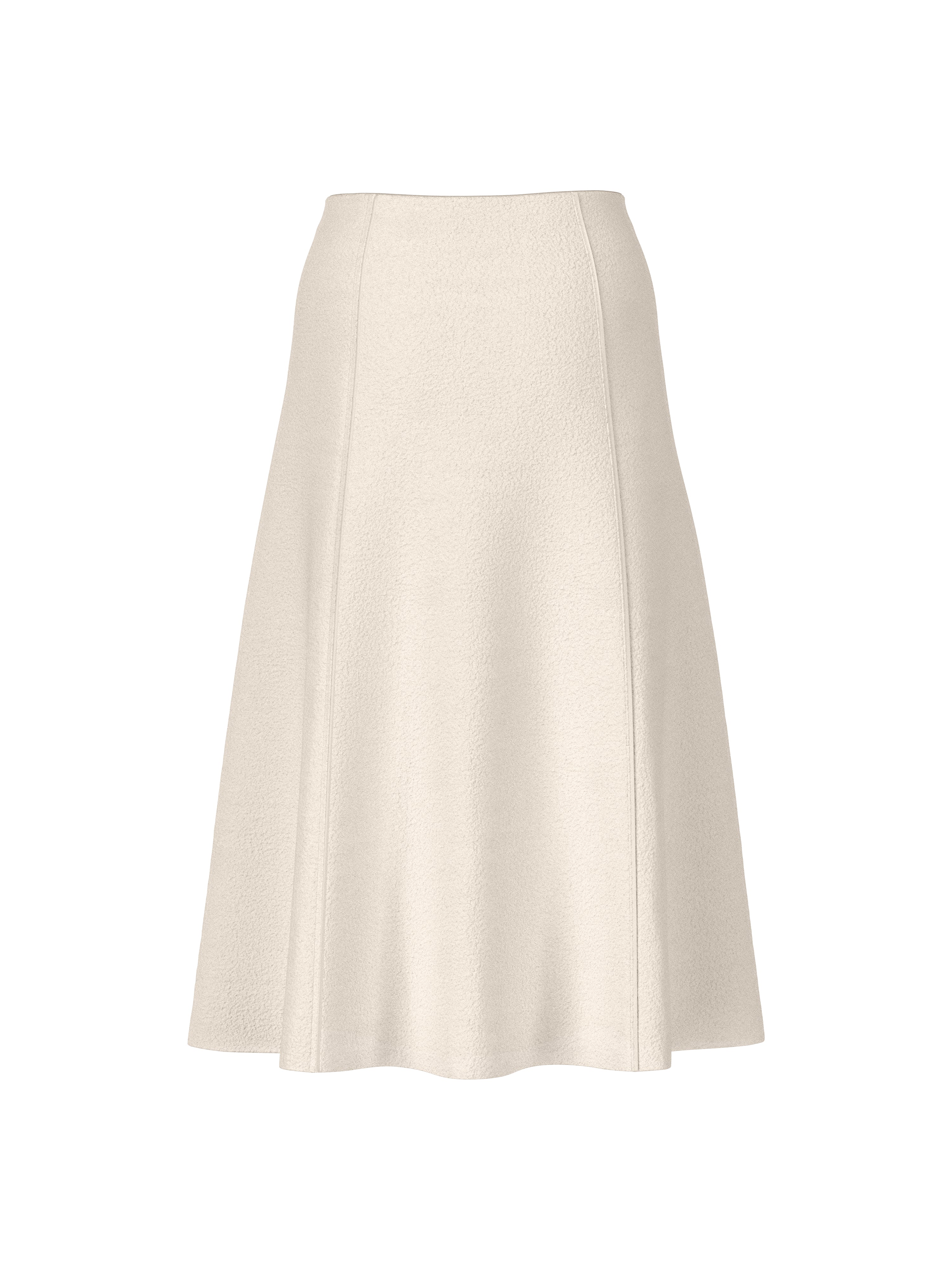 חצאית מתרחבת באורך מידי עם מותן אלסטית ובטנה פנימיתכוללת פסי תפירה עדינים ועיטור לוגו הרכב בד: 100% צמר חדשהדוגמנית בגובה 1.79 ולובשת מידה 3 של מארק קיין