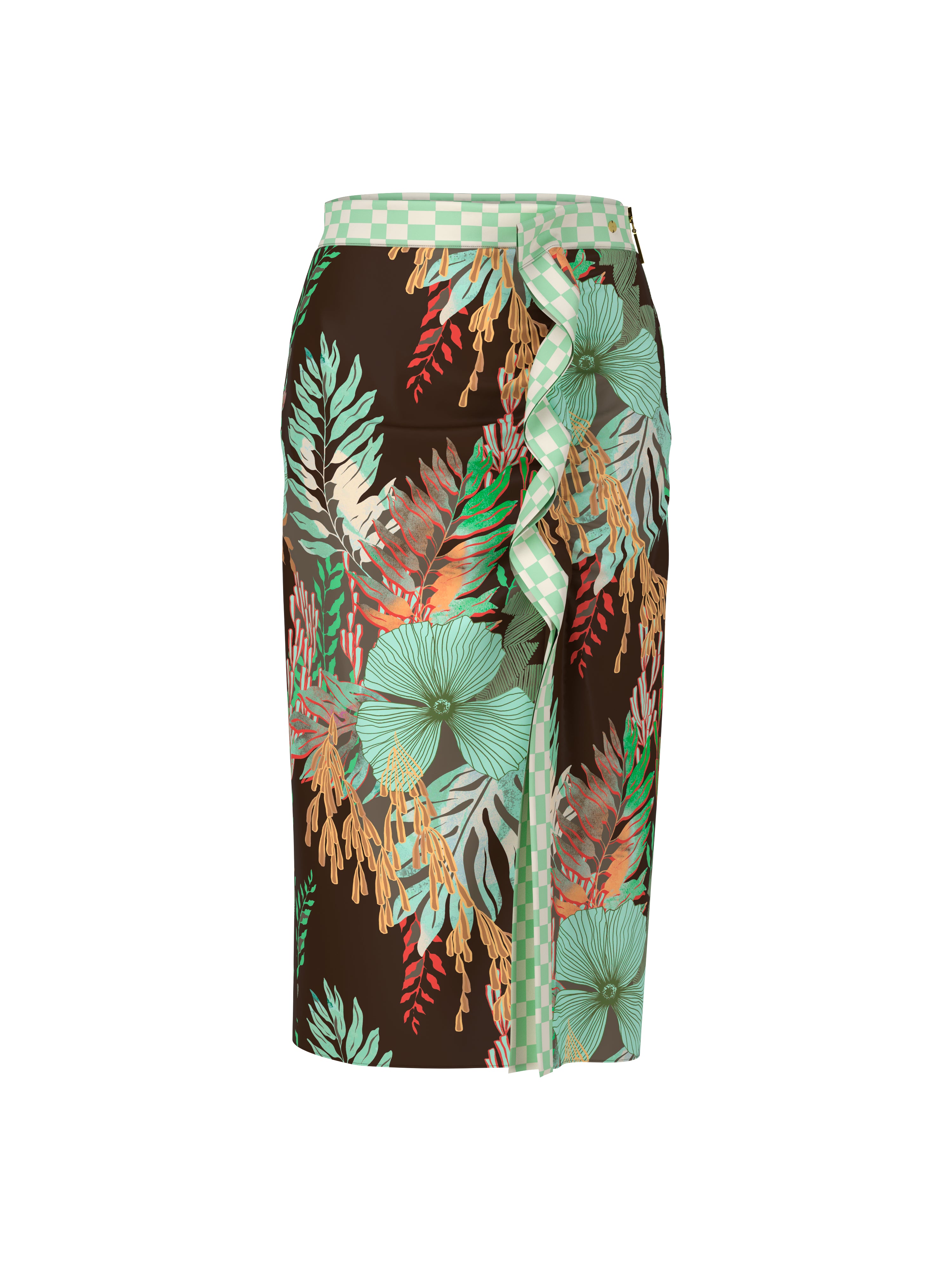 חצאית מידי עם הדפס פרחוני בסגירת רוכסן צדדיהרכב: 66% ויסקוזה, 34% משיהדוגמנית בגובה 1.79 ולובשת מידה 3 של מארק קיין