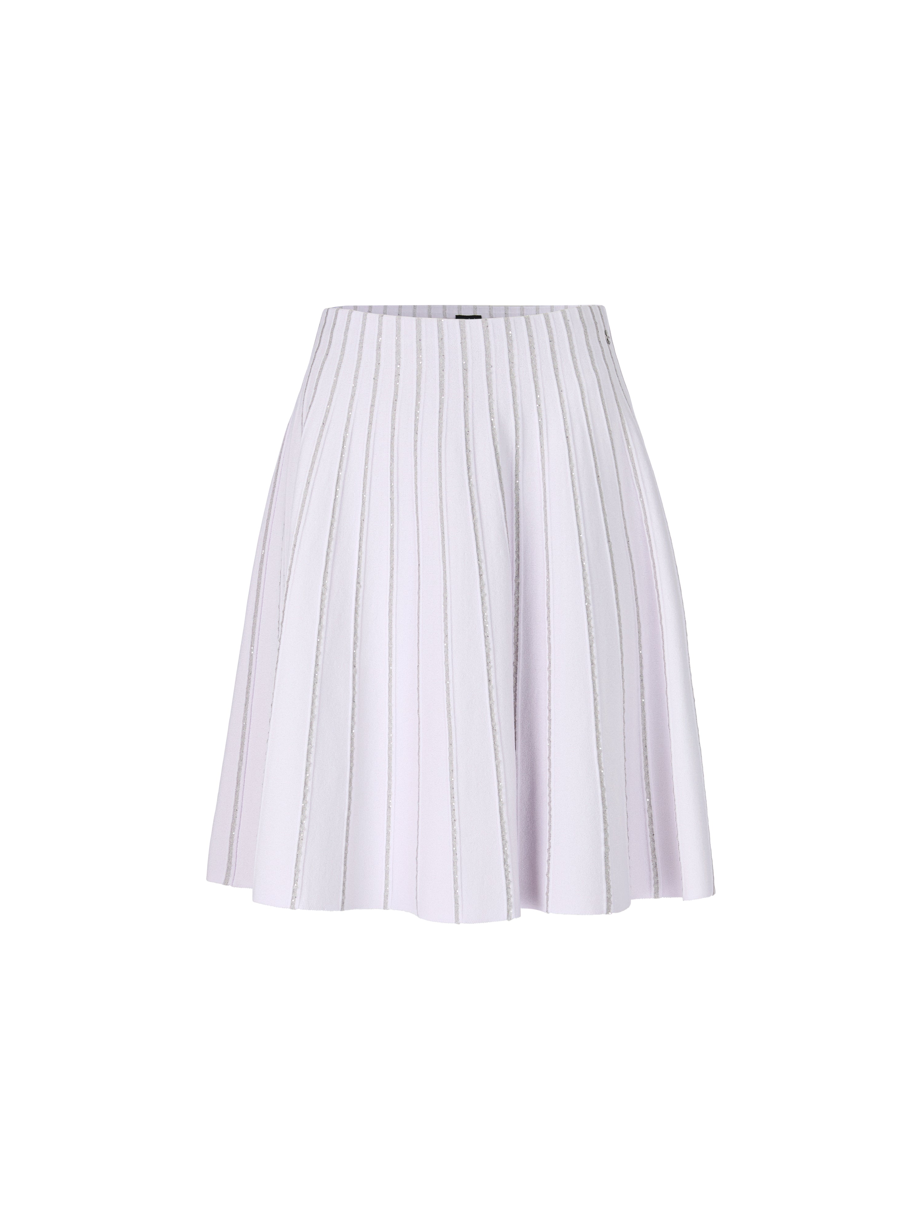 חצאית סרוגה בגזרה A עם פסים בשילוב פאייטיםהרכב: 79% ויסקוזה, 11% פוליאסטר, 10% פוליאמידהדוגמנית בגובה 1.79 ולובשת מידה 3 של מארק קיין