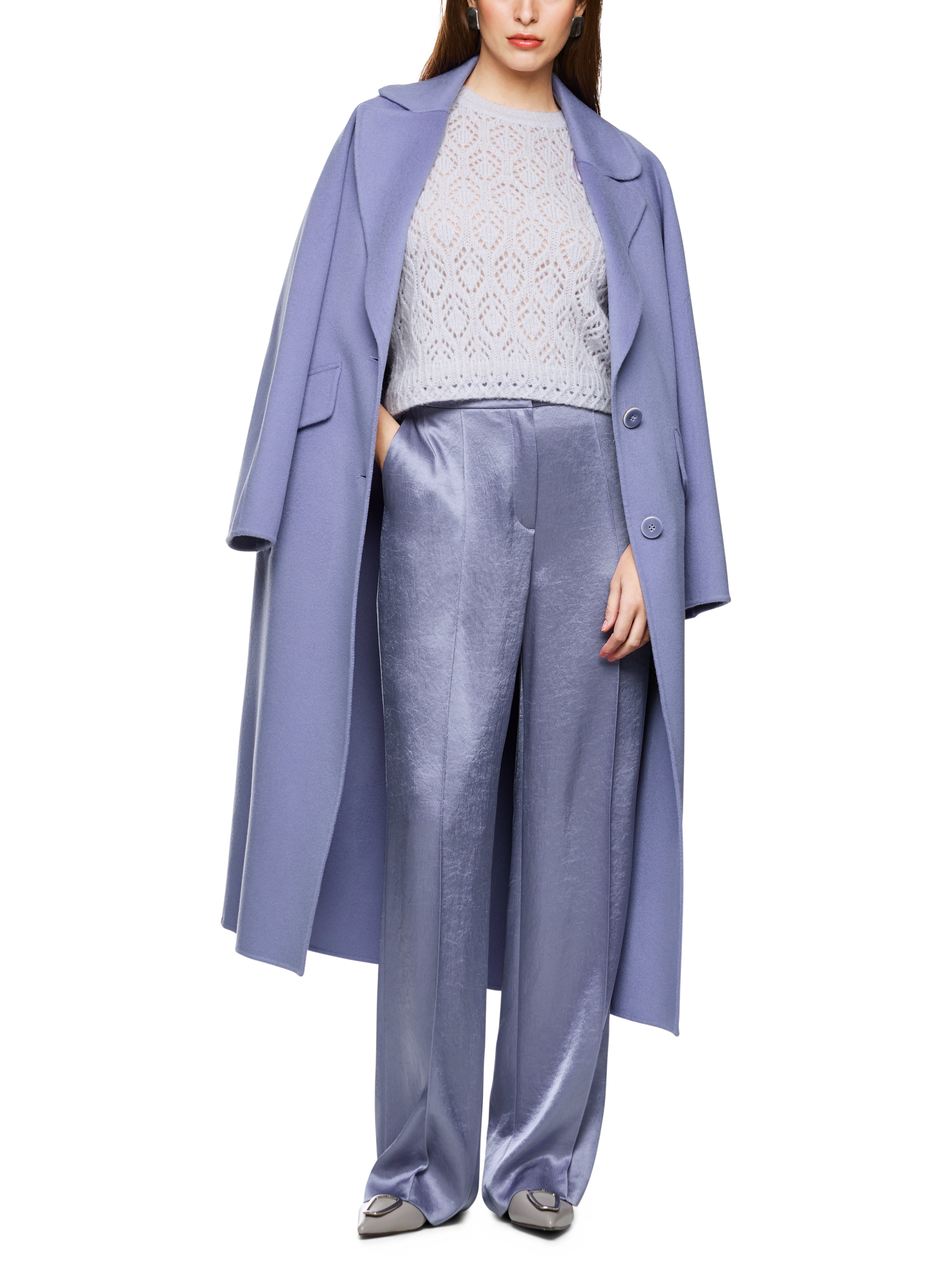 מכנסיים בגזרה רחבה עם מותן גבוה וסגירת רוכסןהרכב: 86% טריאצטט, 14% פוליאסטרהדוגמנית בגובה 1.79 ולובשת מידה 3 של מארק קיין