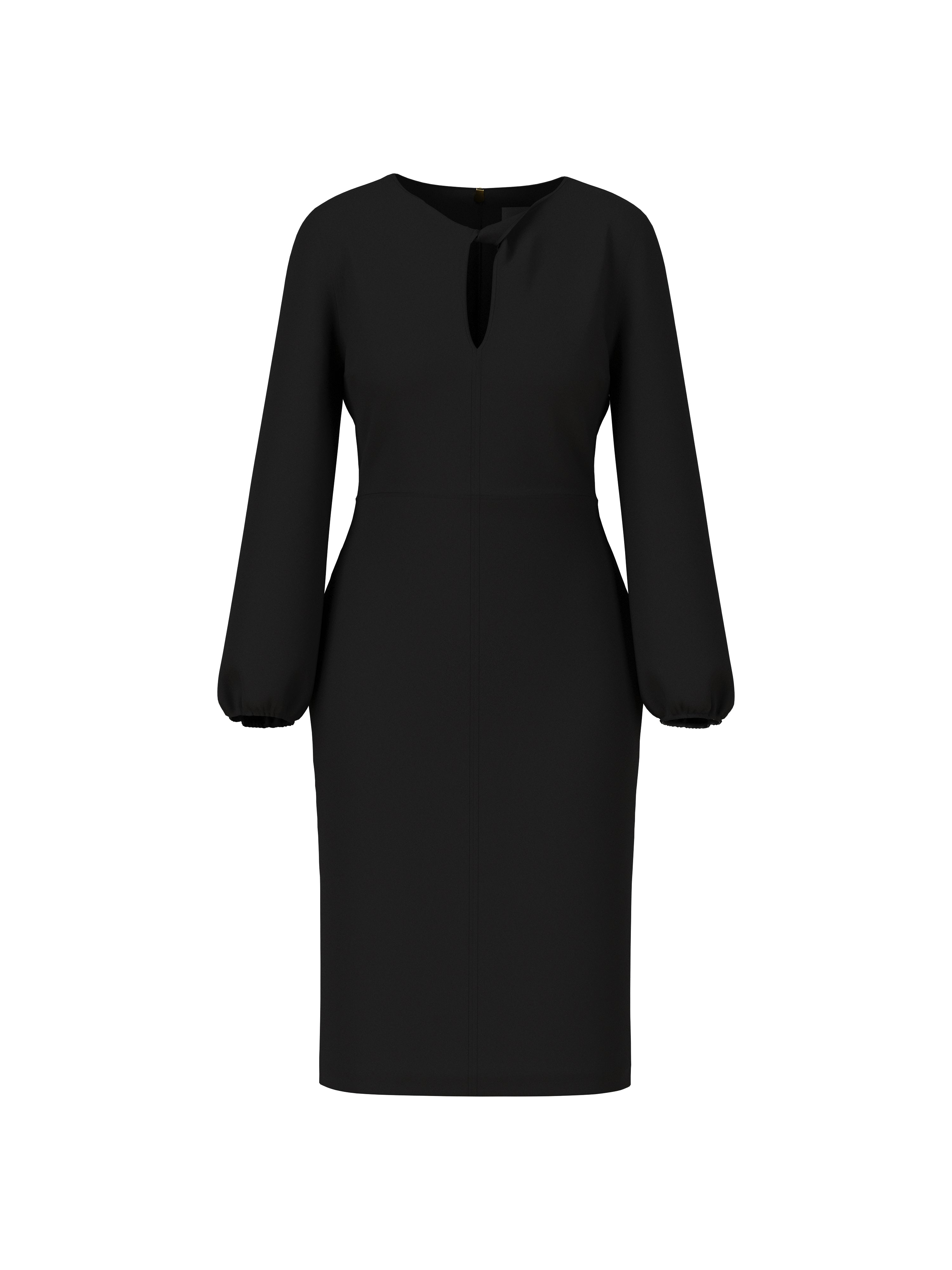 שמלת מידי בגזרה צמודה עם שרוולים ארוכים וסגירת רוכסןהרכב: 97% פוליאסטר, 3% אלסטןהדוגמנית בגובה 1.79 ולובשת מידה 3 של מארק קיין 