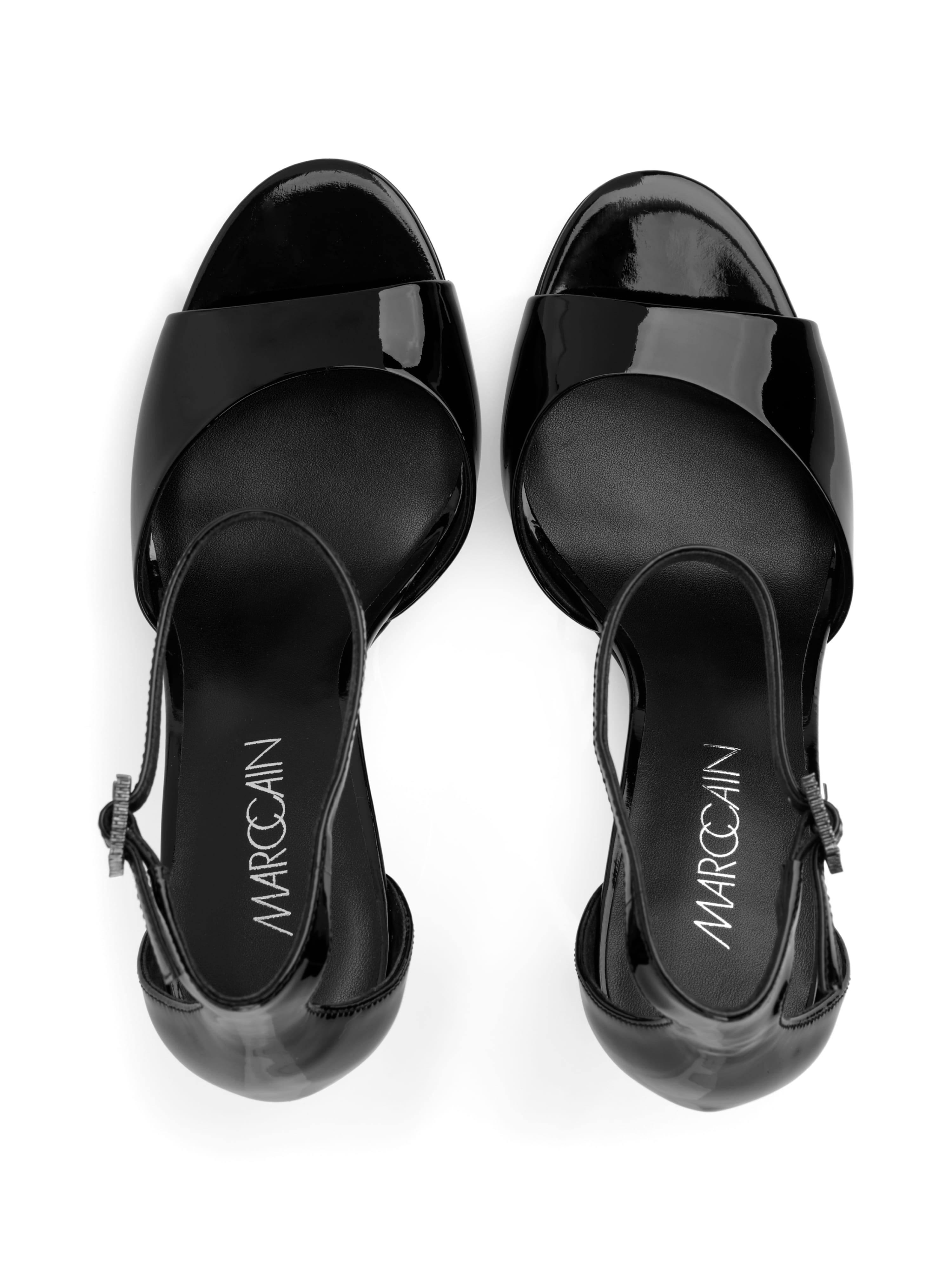 סנדלים אלגנטיים עם עקב גבוה, רצועת הקרסול מעוטרת באבני חן מבריקותהרכב: 100% עור