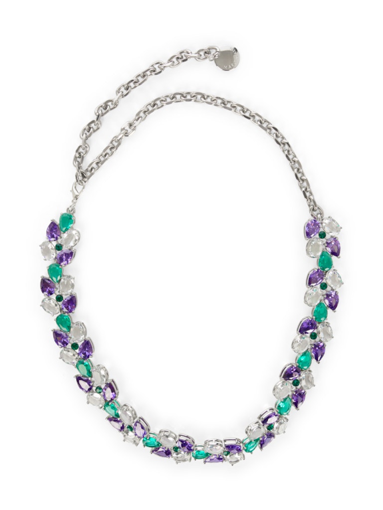 חגורת מותן אלגנטית בעיצוב תכשיט, למראה זוהר. שרשרת מתכתית כסופה, משובצת אבני חן מנצנצות, עם סגירת וו.רוחב: 2.5 ס"מהרכב: 100% מתכת