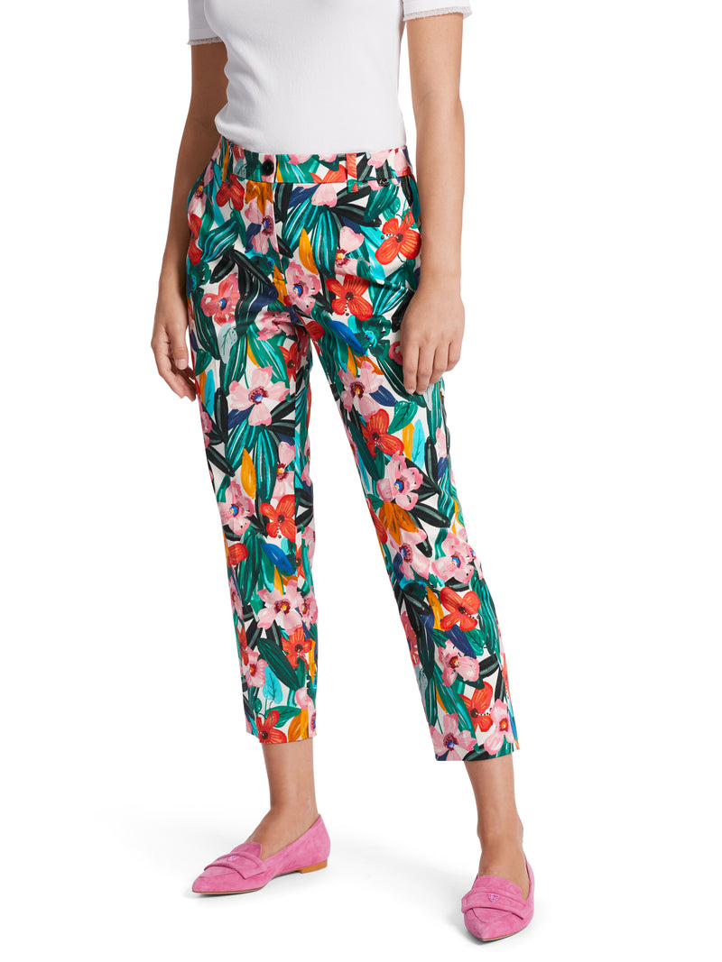 מכנסיים בשילוב כותנה מראה מחוייט הדפס פרחים צבעוני רגל צרה אורך עצם