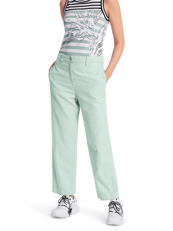 מכנסי כותנה בשילוב פשתן דגם WUKARI בצבע פסטל רגל ישרה אורך עצם