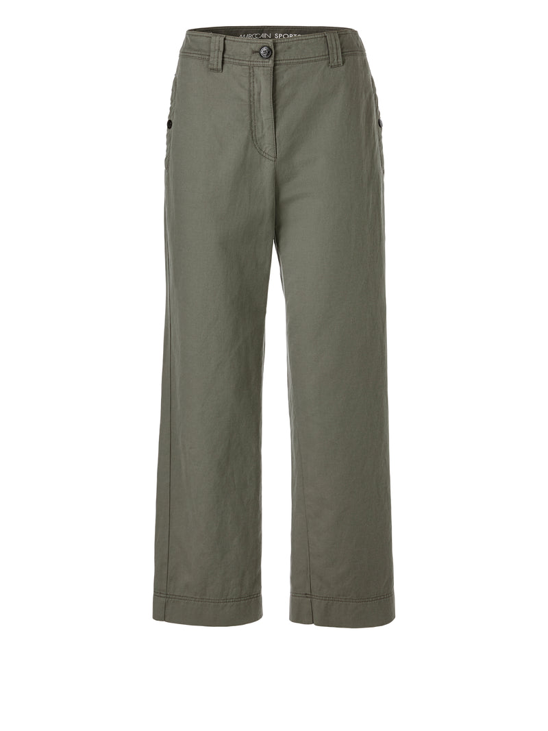 מכנסי כותנה בשילוב פשתן דגם WUKARI בצבע אפור כהה רגל ישרה אורך עצם