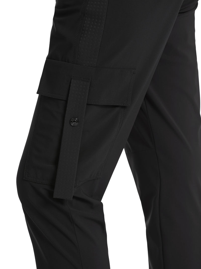 מכנסיים שחורים סטייל קרגו מדגם RIETI עם גומי במותן ורגל צרה