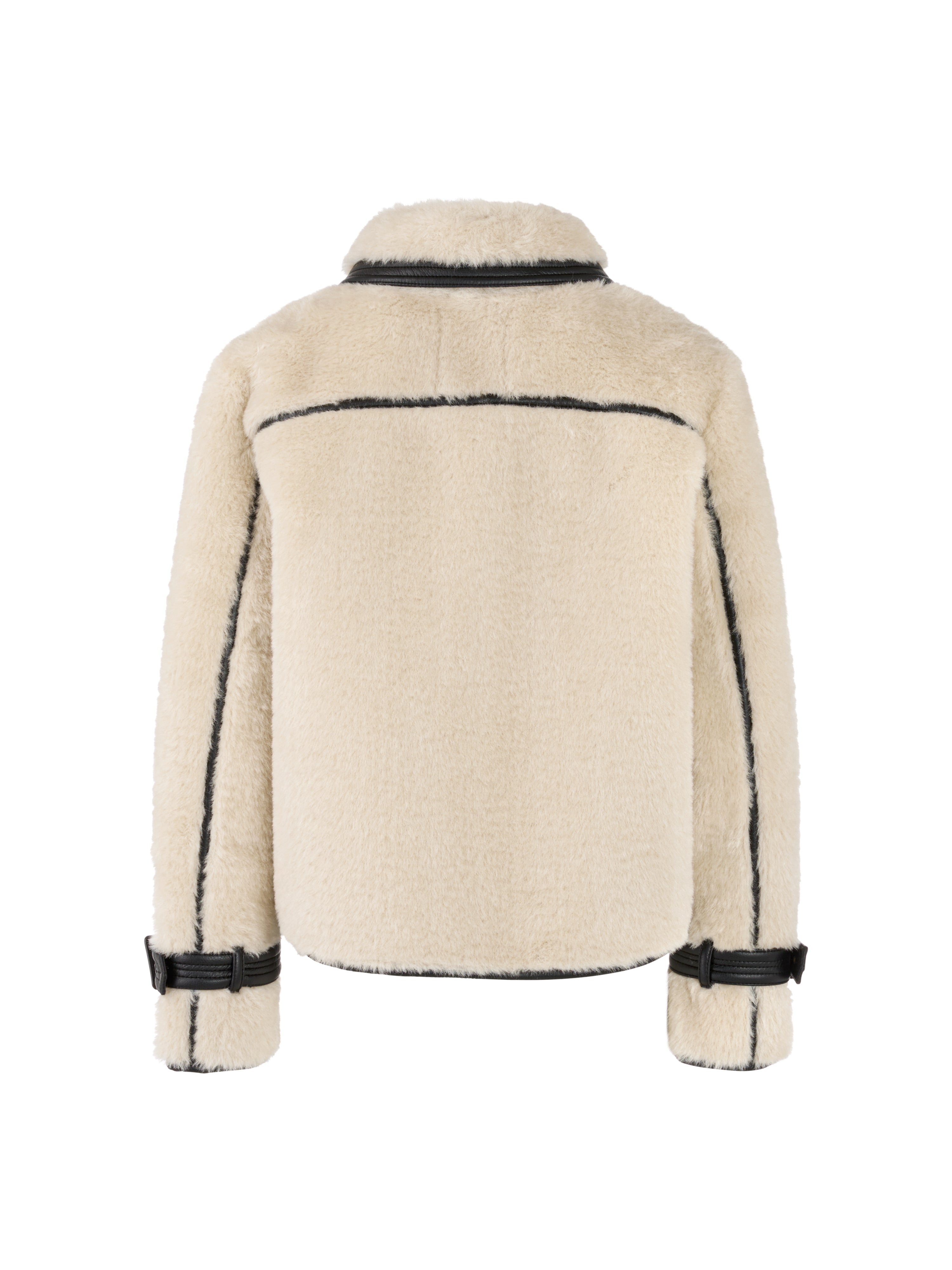 ז’קט פרווה מלאכותית רך עם צווארון קלאסי וריפוד דמוי עורשני כיסים צדדיים ורצועות דקורטיביות עם אבזם בשרווליםהרכב בד: 100% פוליאסטרהדוגמנית בגובה 1.79 ולובשת מידה 3 של מארק קיין 