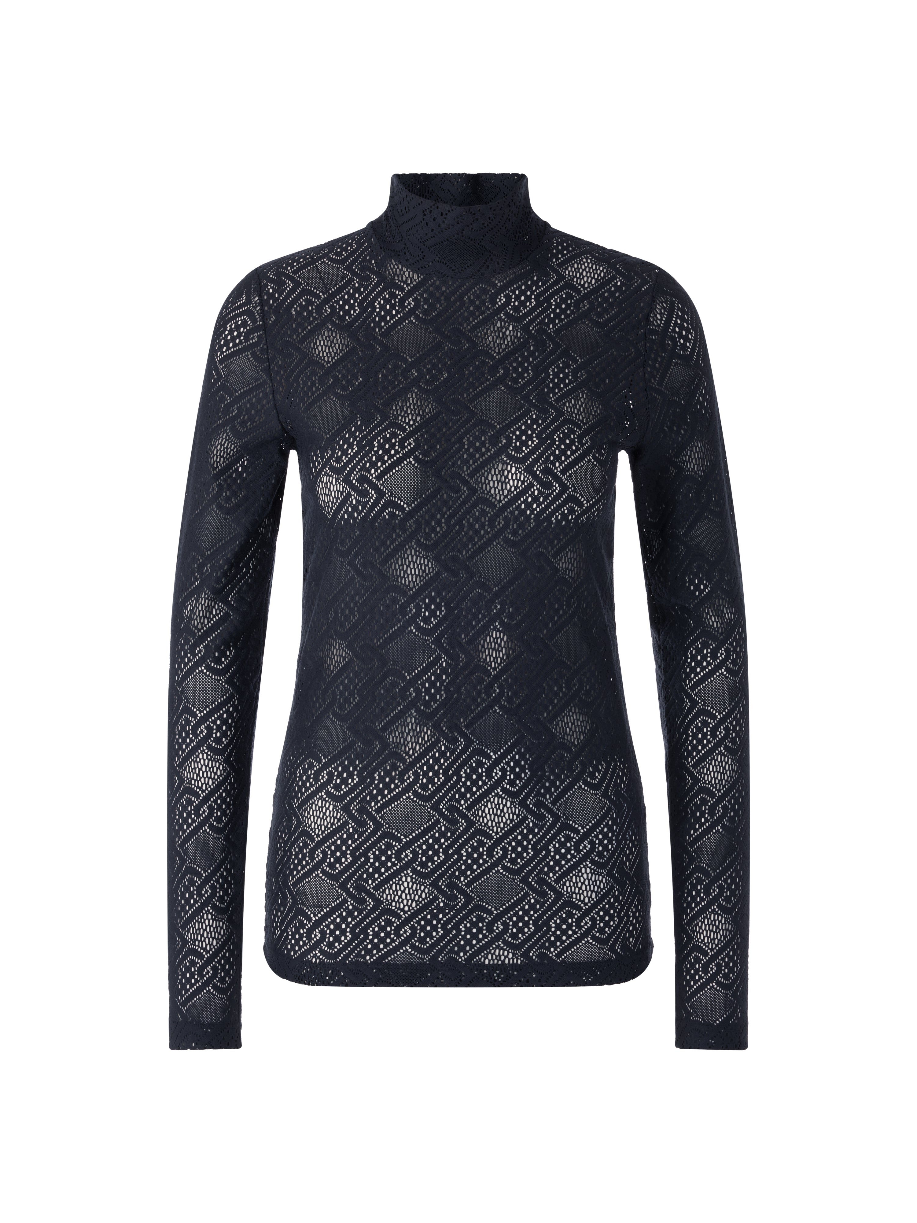 חולצה ארוכת שרוולים עשויה תחרה בעלת גזרה צמודההרכב: 93% פוליאמיד, 7% אלסטןהדוגמנית בגובה 1.79 ולובשת מידה 3 של מארק קיין