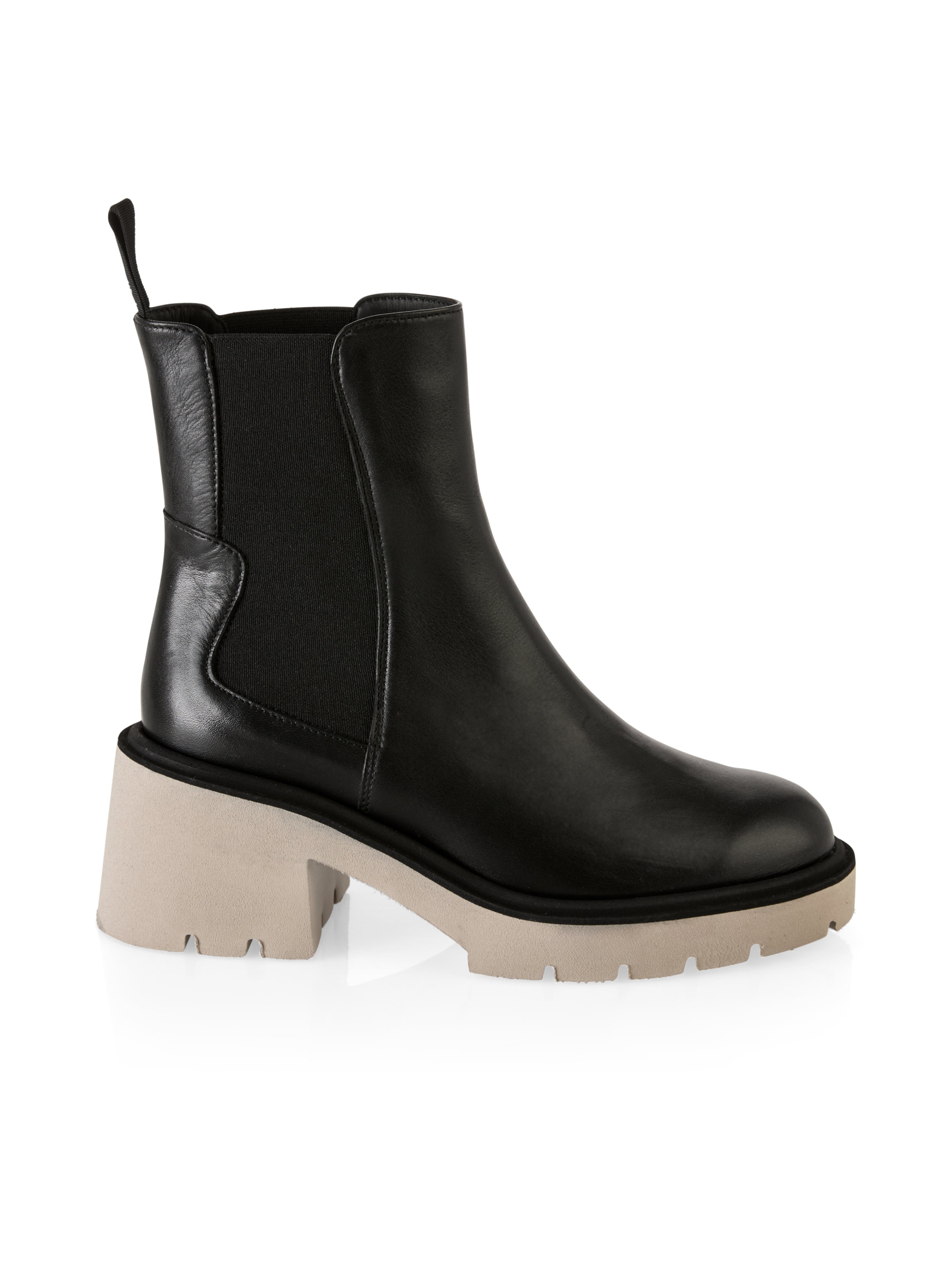 מגפי צ'לסי עשויים עור ובד אלסטי עם לולאה מאחור הרכב: 90% עור, 7% פוליאסטר, 3% גומיגובה העקב: 6.5 ס"מ