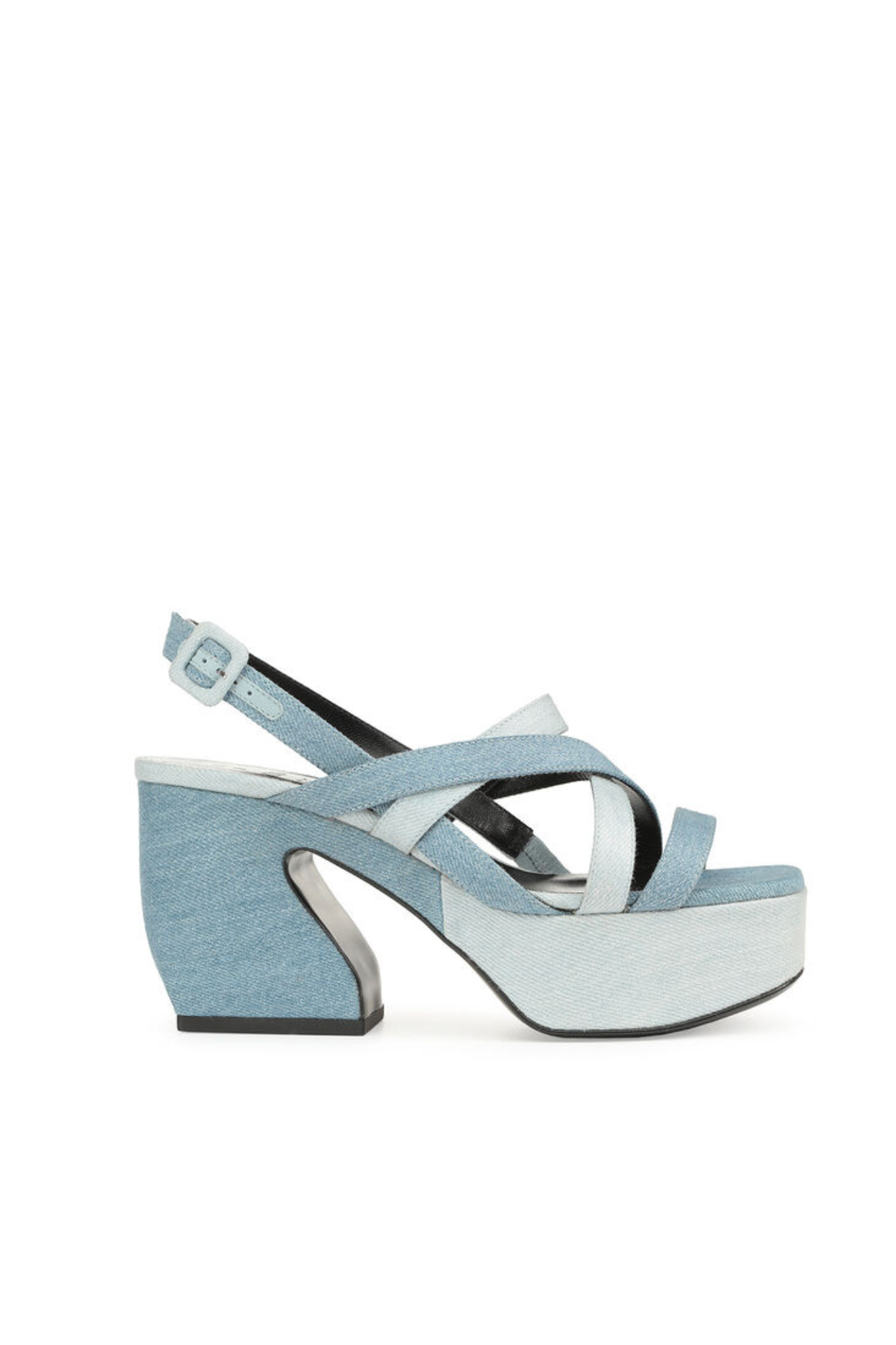 סנדלי עקב עם רצועות במראה דניםהרכב: 100% עורגובה עקב קדמי: 4.5 ס"מ