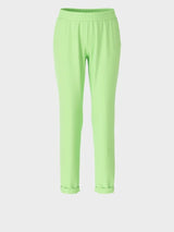 מכנסיים בצבע ירוק פסטל דגם ROANNE משילוב פשתן עם ויסקוזה גומי במותן רגל צרה