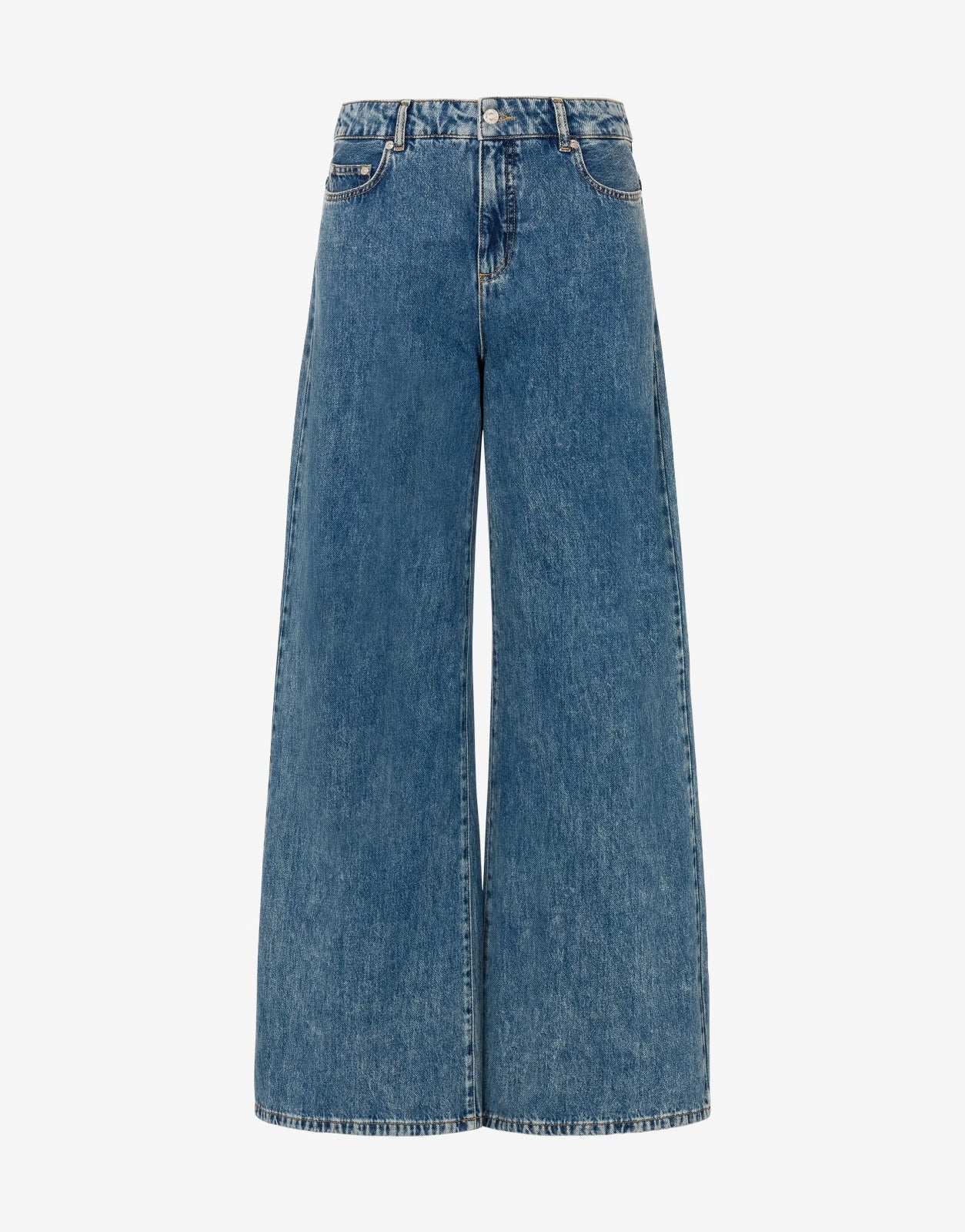 מכנסי ג'ינס מתרחבים מקולקציית MOSCHINO Jeans עם עיטור לבבות בכיסים האחורייםהרכב: 100% כותנההדוגמנית בגובה 1.76 ולובשת מידה 27