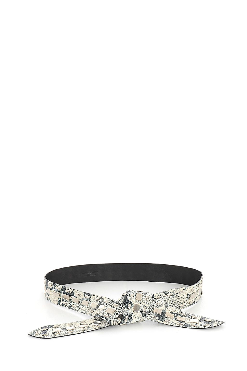  חגורת עור קשירה עם הדפס נחש בעיטור ניטים הרכב: 100% עורעובי: 3.5 ס"מ אורך: 118 ס"מ