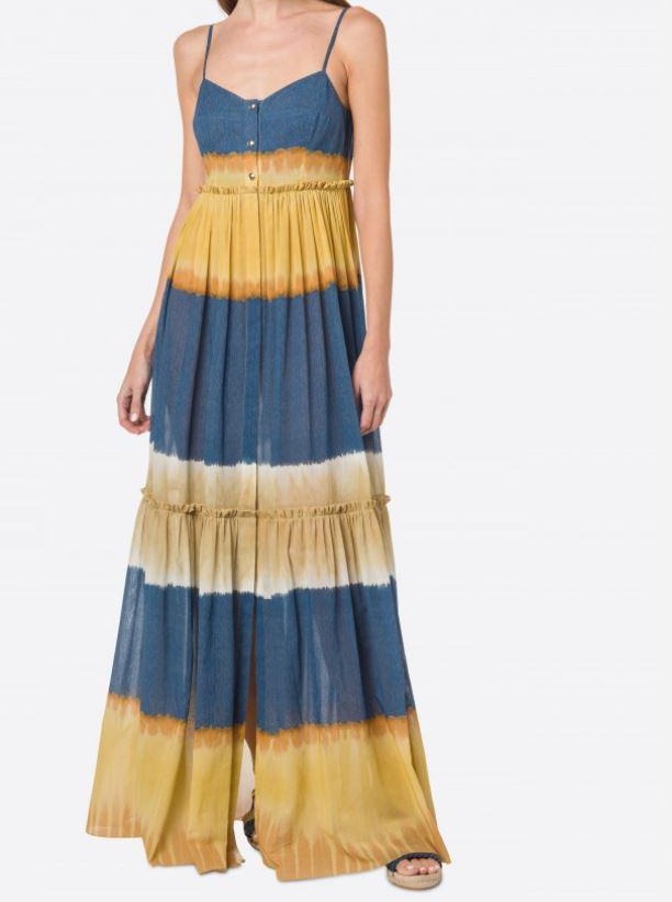 שמלת מקסי עם הדפס טאי דאי בשילוב כפתורים לאורך החזיתהרכב: 100% כותנההדוגמנית בגובה 1.78 ולובשת מידה 40 איטלקית