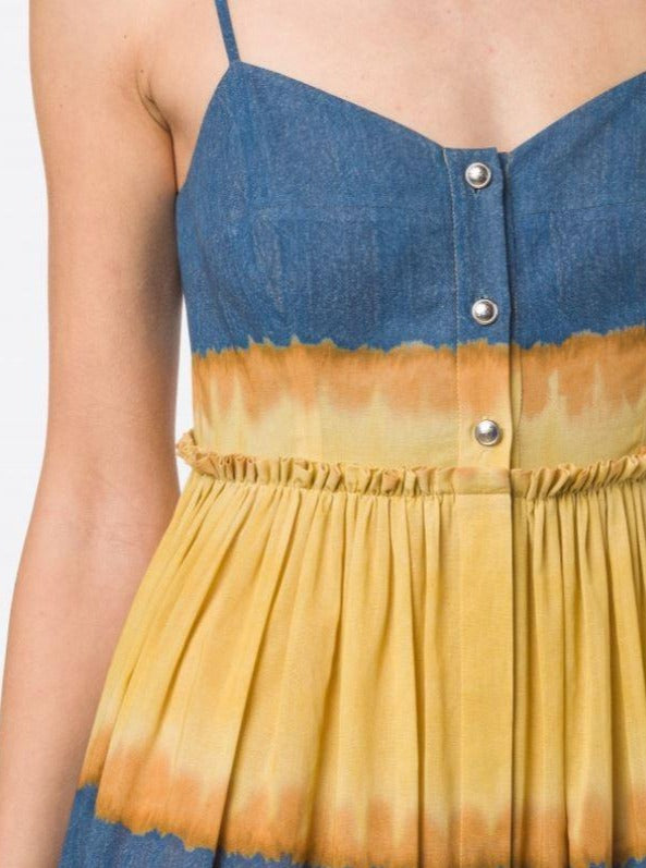 שמלת מקסי עם הדפס טאי דאי בשילוב כפתורים לאורך החזיתהרכב: 100% כותנההדוגמנית בגובה 1.78 ולובשת מידה 40 איטלקית