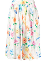 חצאית כותנה עם כיסים אורך ברך אלמנט תחרה בהדפס פרחים צבעוני