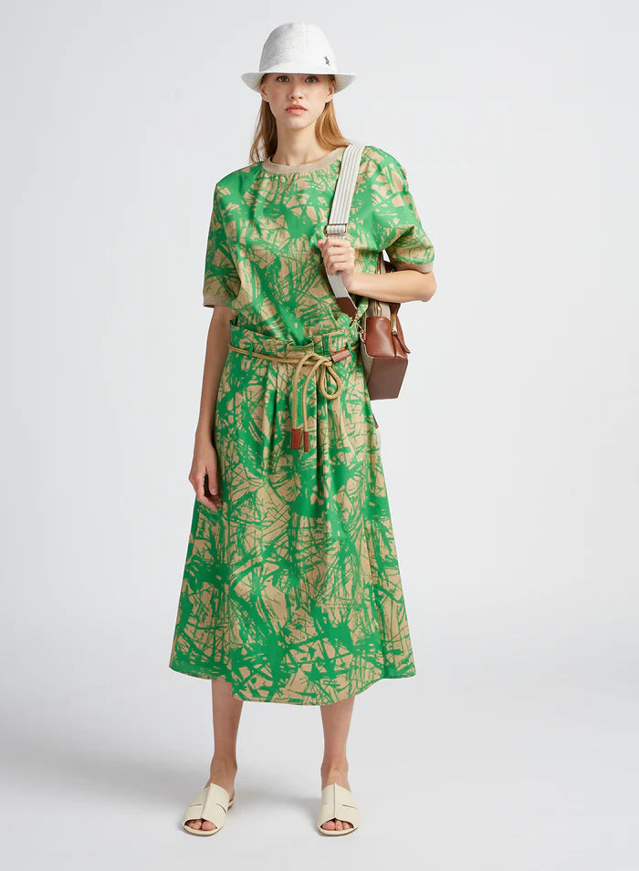 חצאית מידי עם פליסה במותןהרכב: 98% כותנה, 2% אלסטןהדוגמנית בגובה 1.75 ולובשת מידה 40 איטלקית