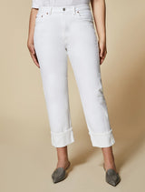 ג'ינס לבן במראה קלאסי רגל ישרה מכפלת חיצונית