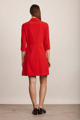 שמלה אדומה אורך ברך שרוול 3-4 ריץ רץ בצווארון